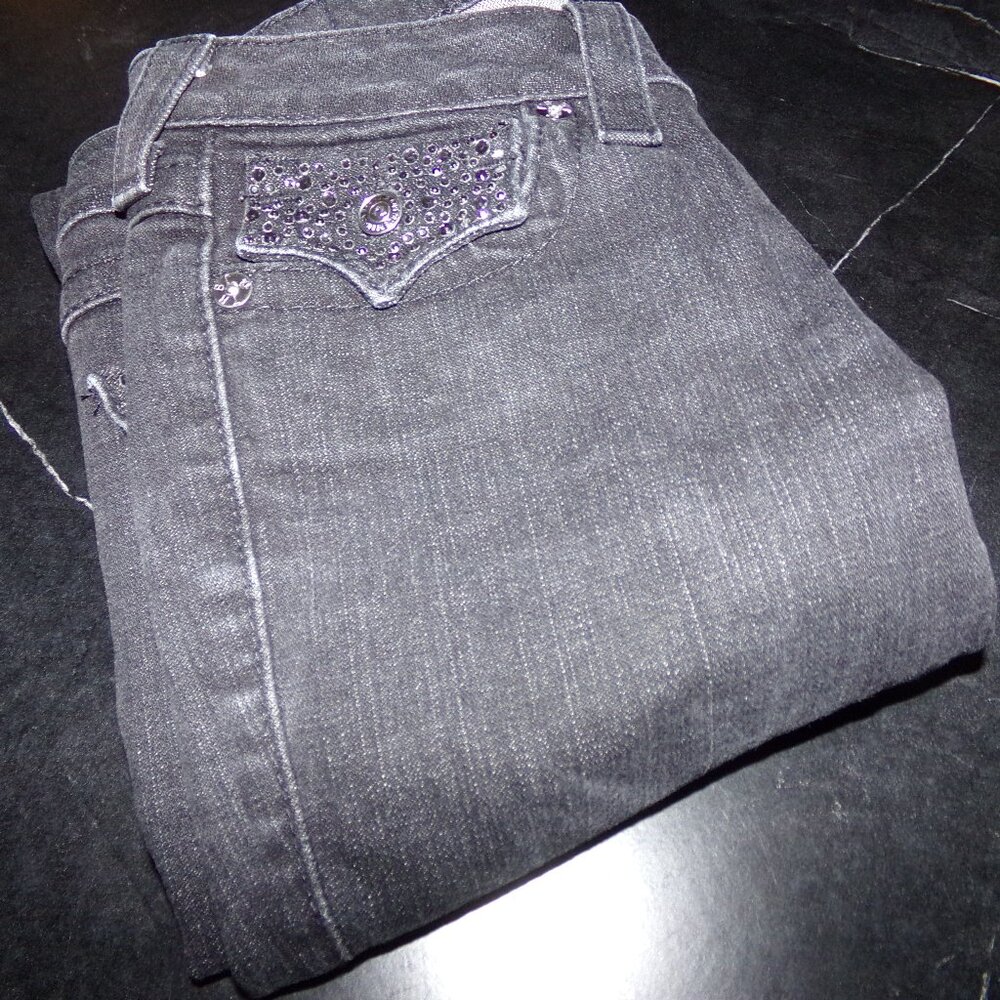 True Religion USED Jeans Size 27 Rhinestones Black Denim